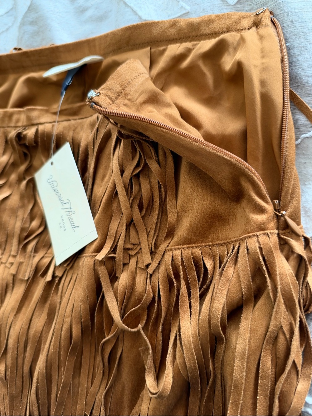 Universal Thread Brown Western Fringe Tiered Faux Suede Mini Skirt - Picture 4 of 4